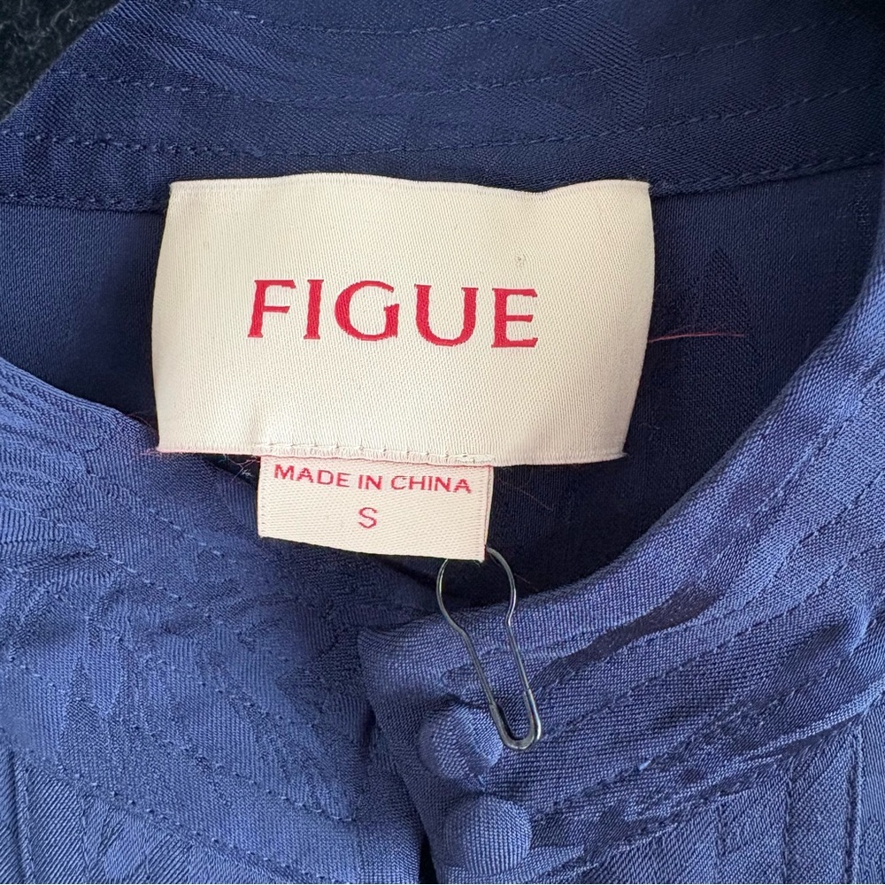 Figue Izzie Floral Jacquard Mini dress Long Sleeve S Festive Preppy Career Blue - Picture 4 of 10